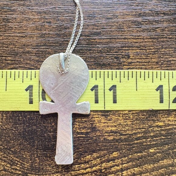 Sterling Silver 925 Egyptian Ankh Pendant Necklace Spring Ring Size 18" Length - Picture 14 of 16